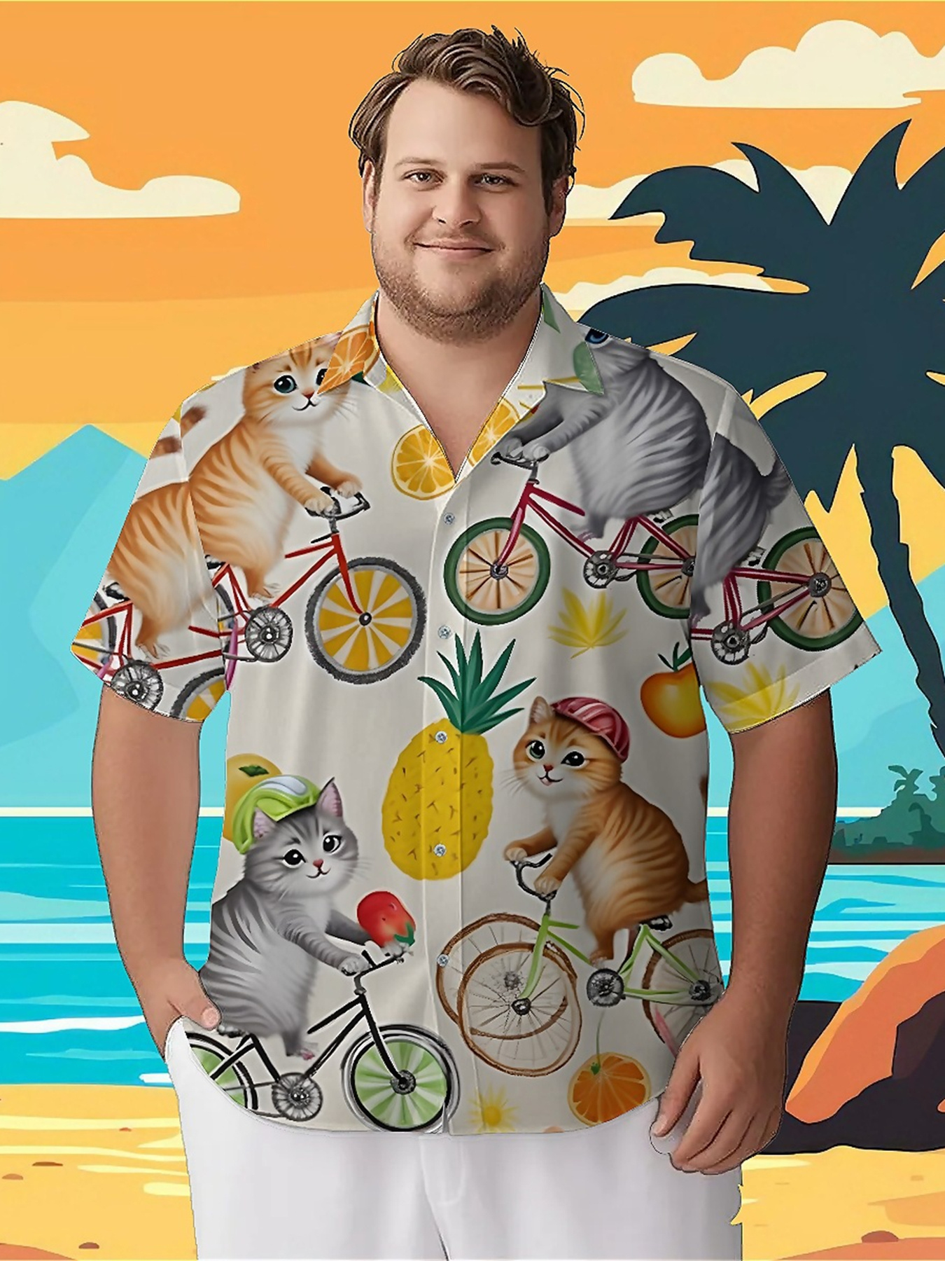 Summer Clothing Patterns - Men's Plus Size Hawaiian Shirts Cat