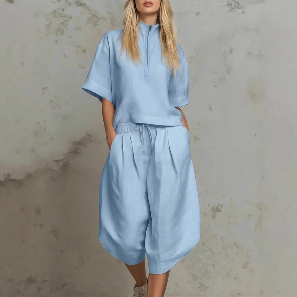 Zara Summer Clothing For Women - Fashion Half-sleeved Zipper Stand Collar Tops
