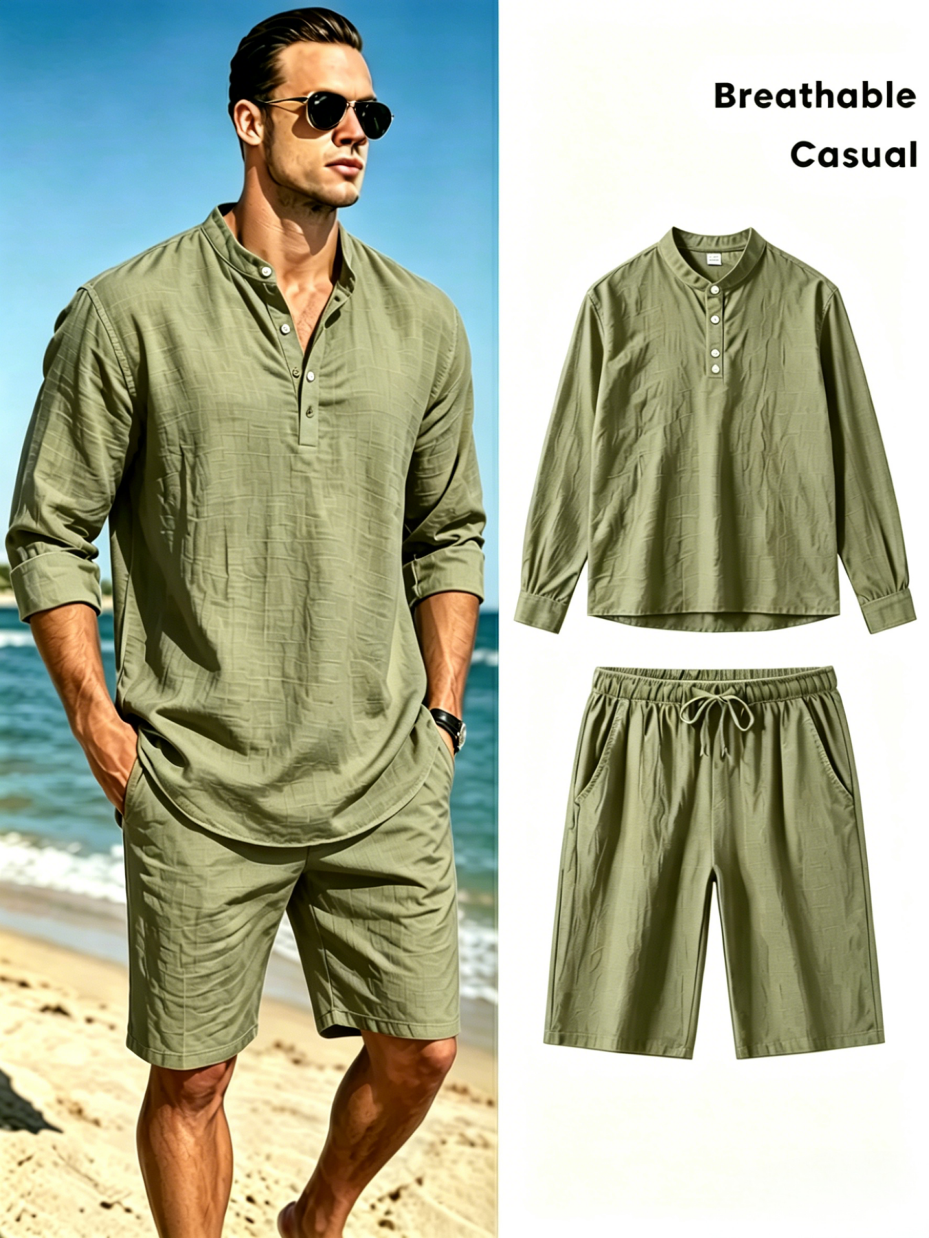Linen Shorts Men - mens cotton linen henley shirt and
