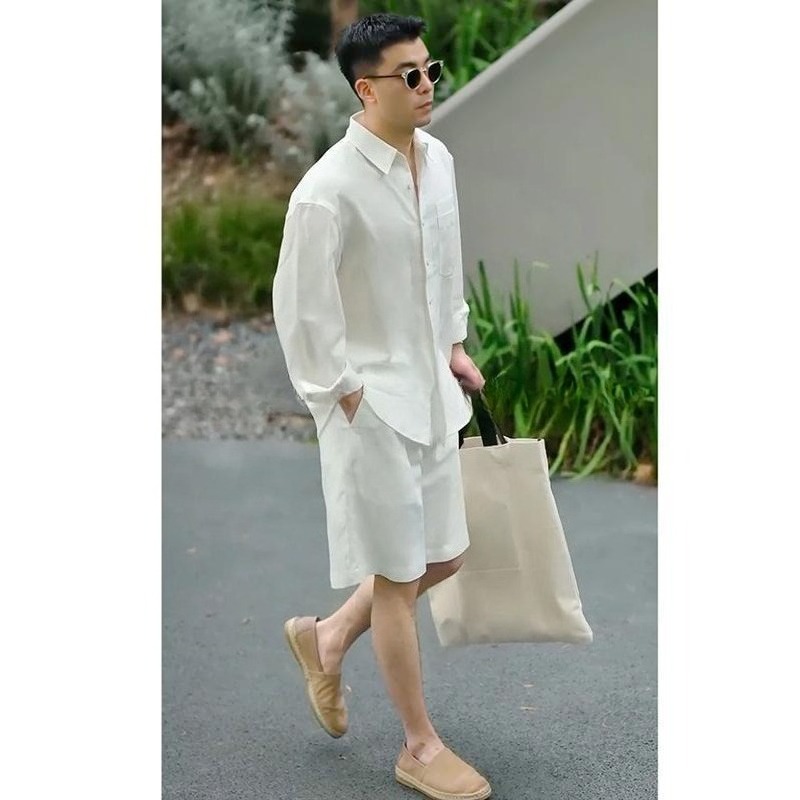 Linen Shorts Men - Summer Casual Set Lyocell Linen Shirt