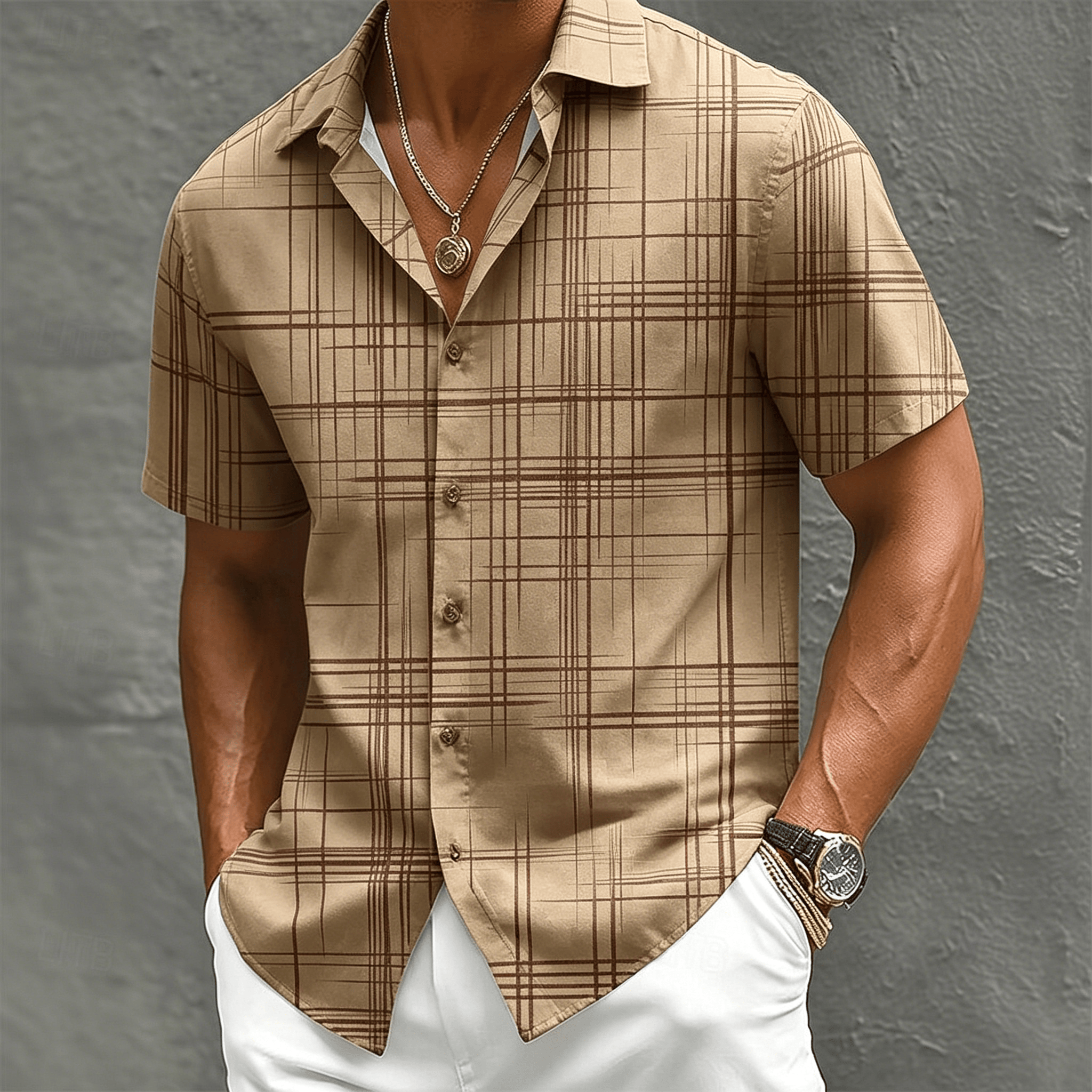 Summer Vacation Clothing Men - Men's Casual Plaid Shirt Short Sleeve