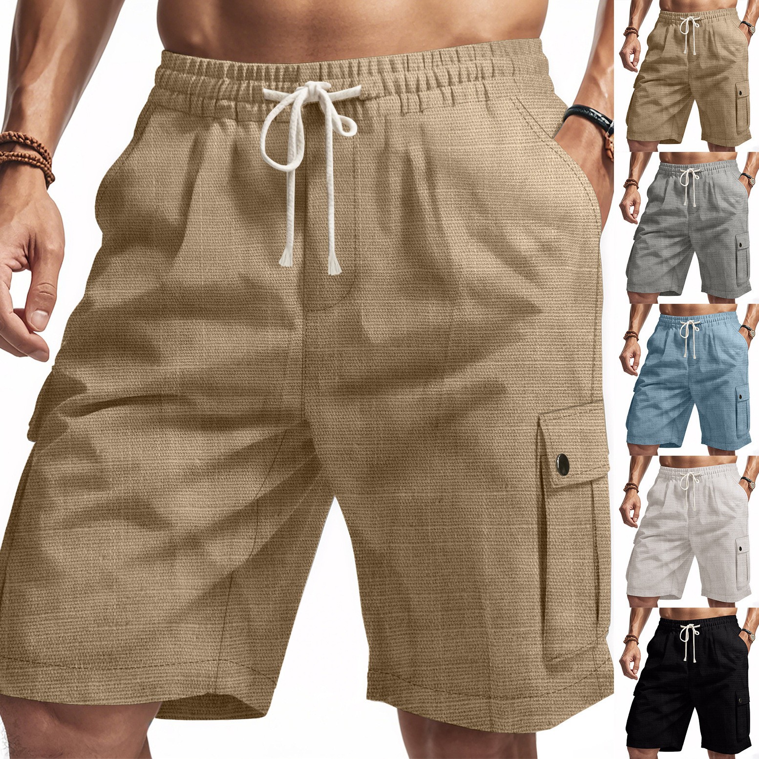 Men's Summer Straight Leg Carg - Linen Shorts Men avis et prix