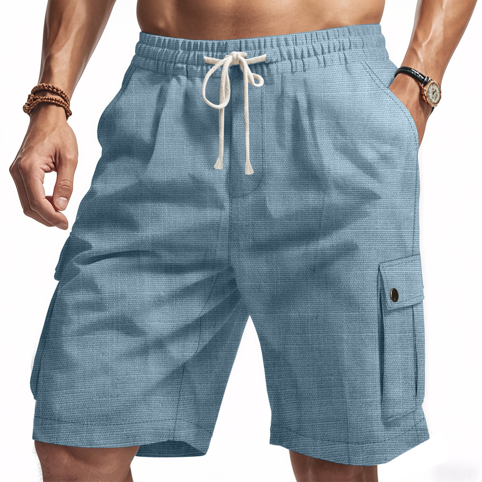 Men's Summer Straight Leg Carg - Linen Shorts Men avis et prix