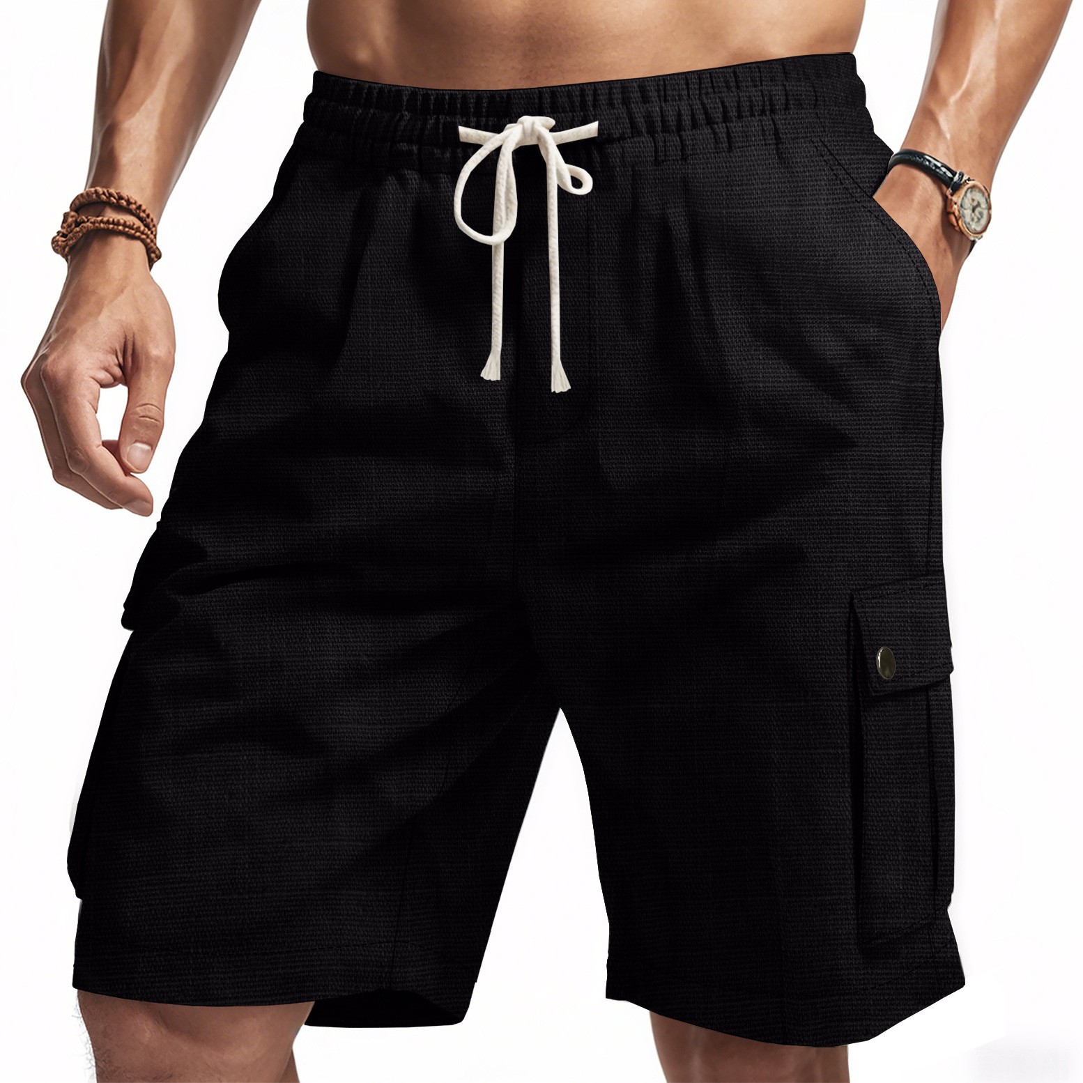 Men's Summer Straight Leg Carg - Linen Shorts Men avis et prix