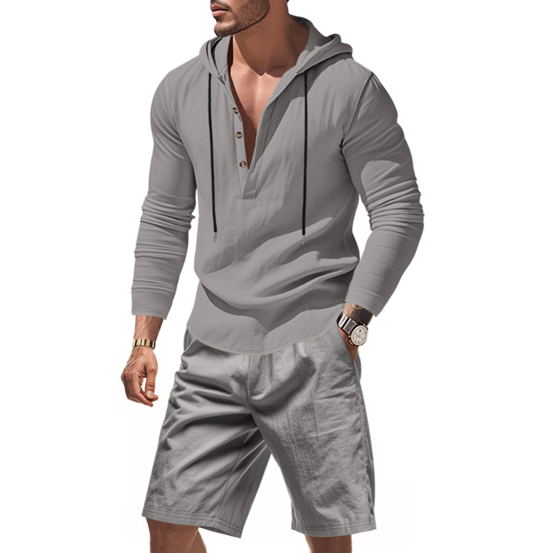 Men's Linen 2 Piece Outfit Hoo - Linen Shorts Men avis et prix