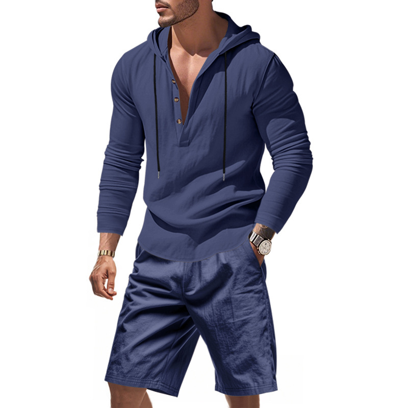 Men's Linen 2 Piece Outfit Hoo - Linen Shorts Men avis et prix