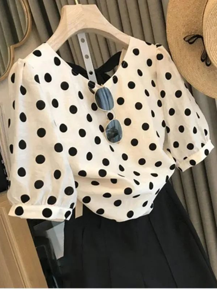 Polka Dot Blouses Women Elegan - Summer Clothing Vintage avis et prix