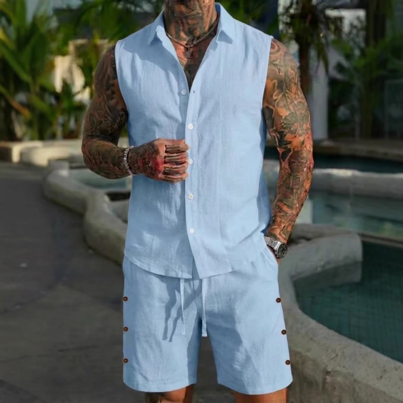 Men's 2 Piece Linen Textured S - Linen Shorts Men avis et prix