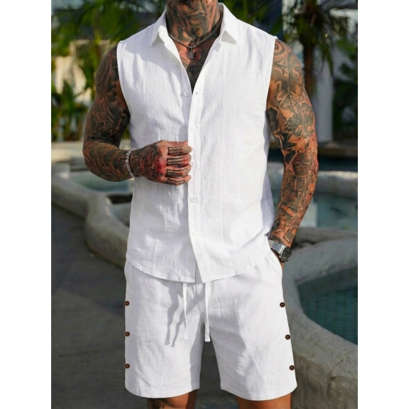 Men's 2 Piece Linen Textured S - Linen Shorts Men avis et prix