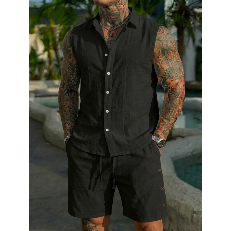 Men's 2 Piece Linen Textured S - Linen Shorts Men avis et prix