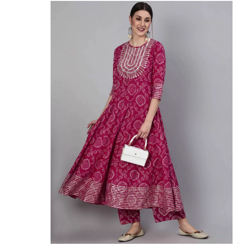 Indian Pure Cotton Rose Red Pr - Summer Clothing India avis et prix