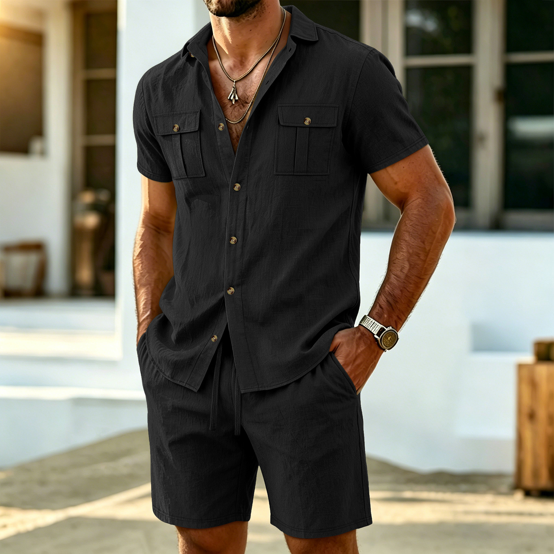 New summer men's linen outdoor - Linen Shorts Men avis et prix