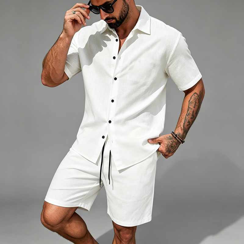 Men Linen Two Piece Outfit Sho - Linen Shorts Men avis et prix