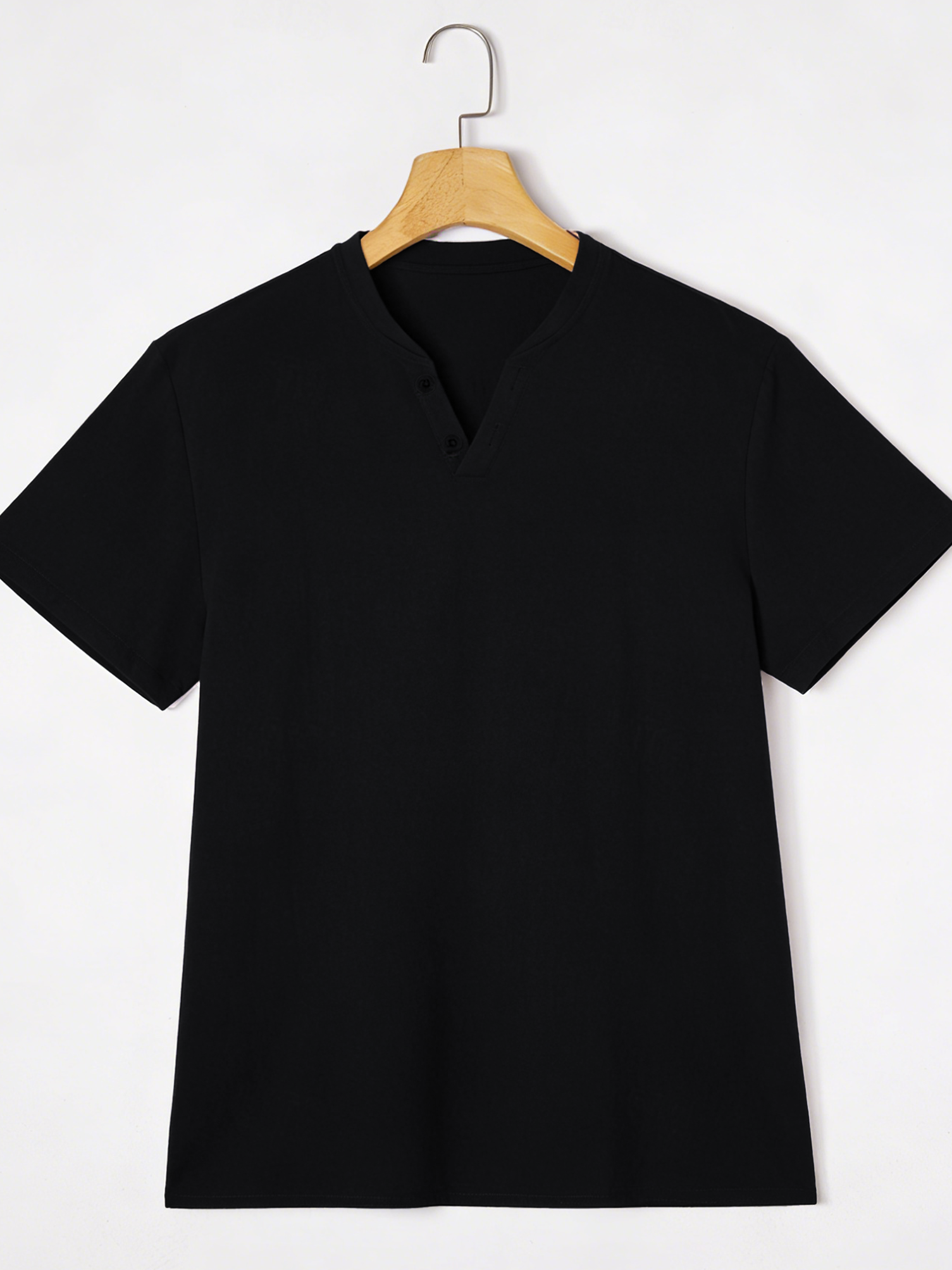 Elegant Black Henley Short-Sle - Linen Shorts Men avis et prix