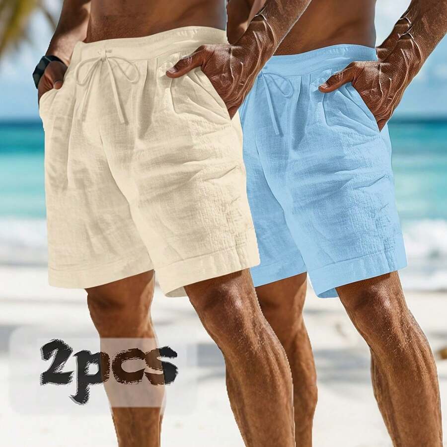 2pcs Mens Linen Shorts Casual  - Linen Shorts Men avis et prix