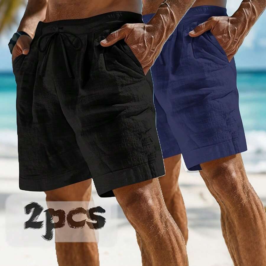 2pcs Mens Linen Shorts Casual  - Linen Shorts Men avis et prix