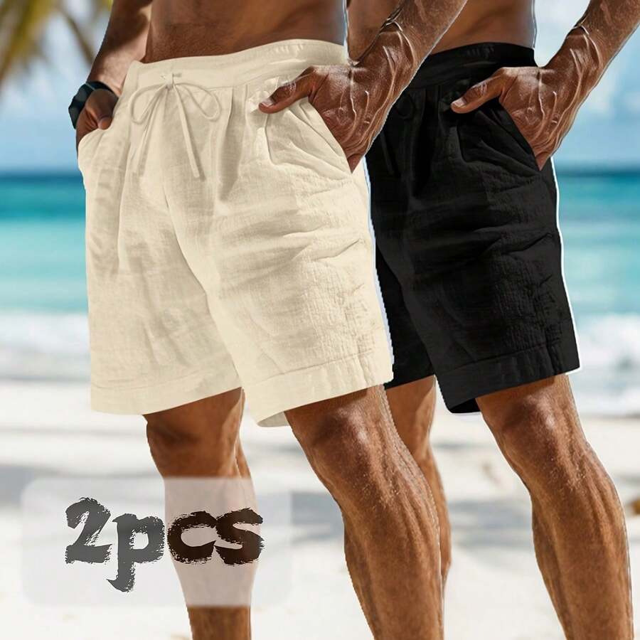 2pcs Mens Linen Shorts Casual  - Linen Shorts Men avis et prix