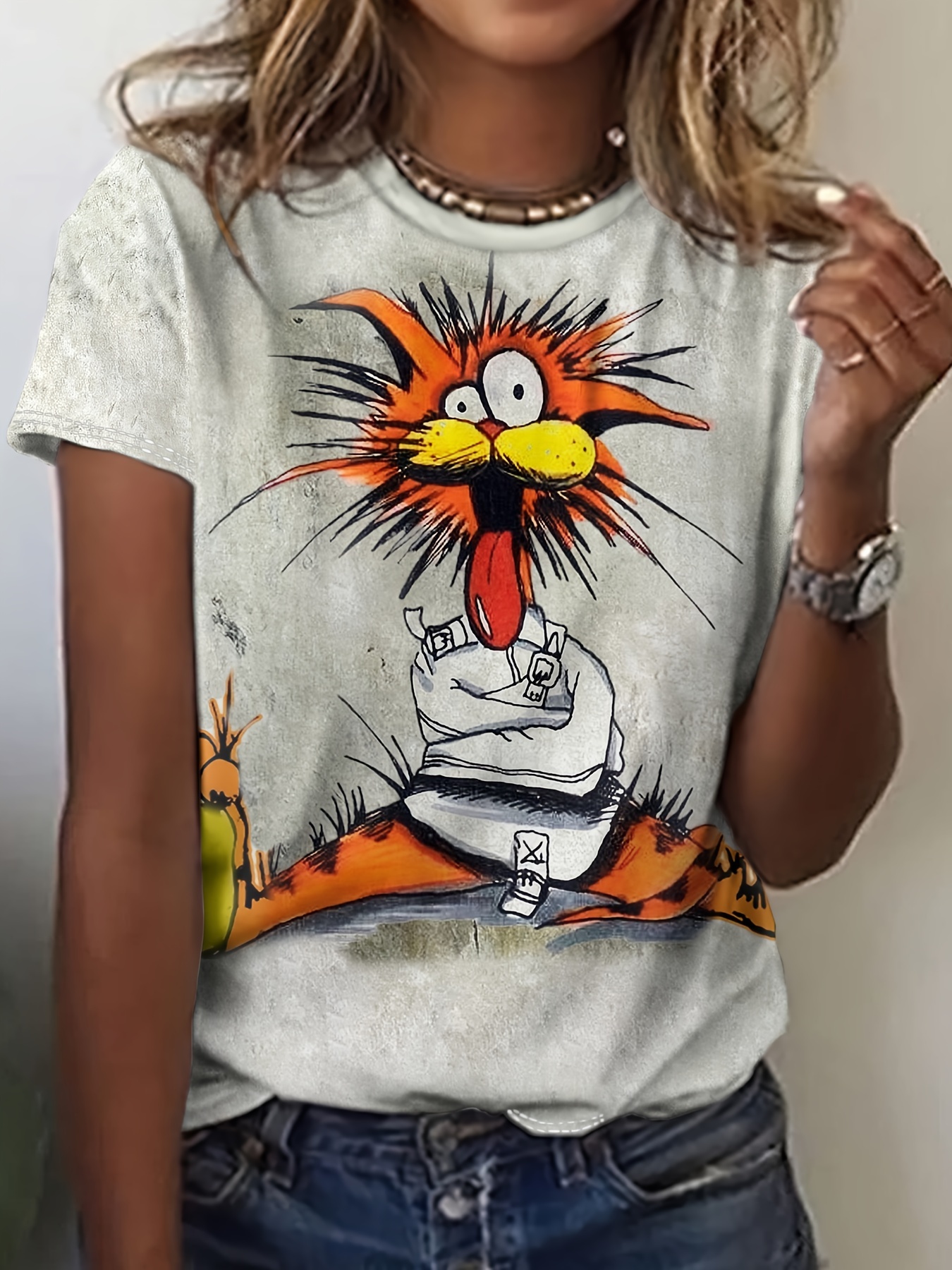Cat Pattern Printed Round Neck - Summer Clothing Patterns avis et prix