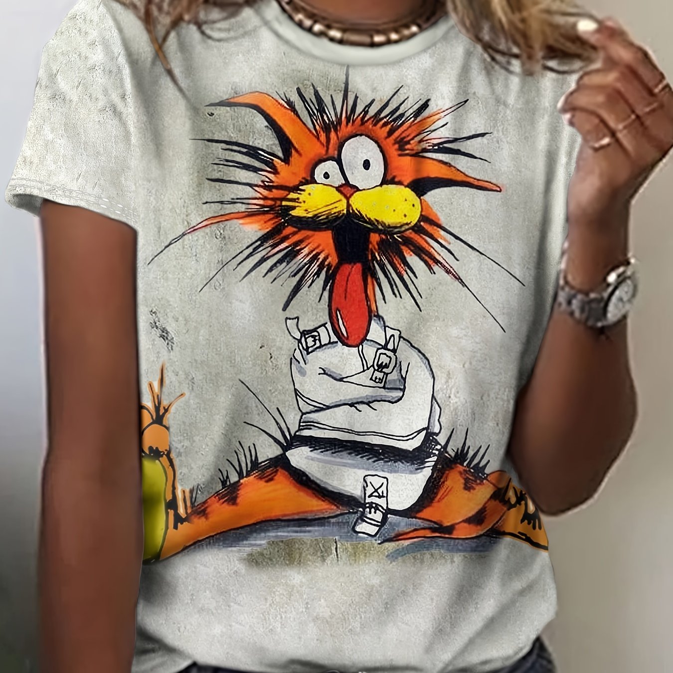 Cat Pattern Printed Round Neck - Summer Clothing Patterns avis et prix
