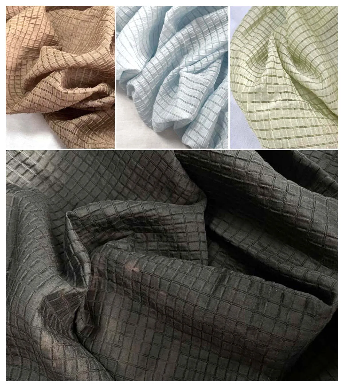 Cream Yellow Checkered Fabric  - Summer Clothing Material avis et prix