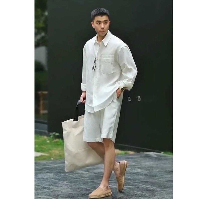 Summer Casual Set Lyocell Line - Linen Shorts Men avis et prix