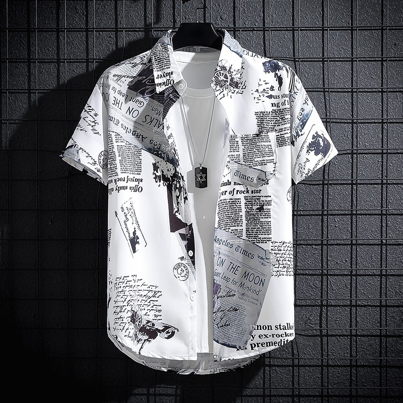 Newspaper Printed Shirt,Korean - Summer Clothing Essentials Men avis et prix