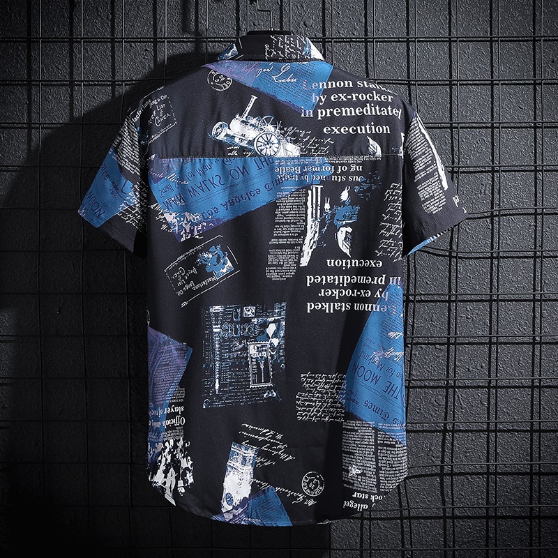 Newspaper Printed Shirt,Korean - Summer Clothing Essentials Men avis et prix