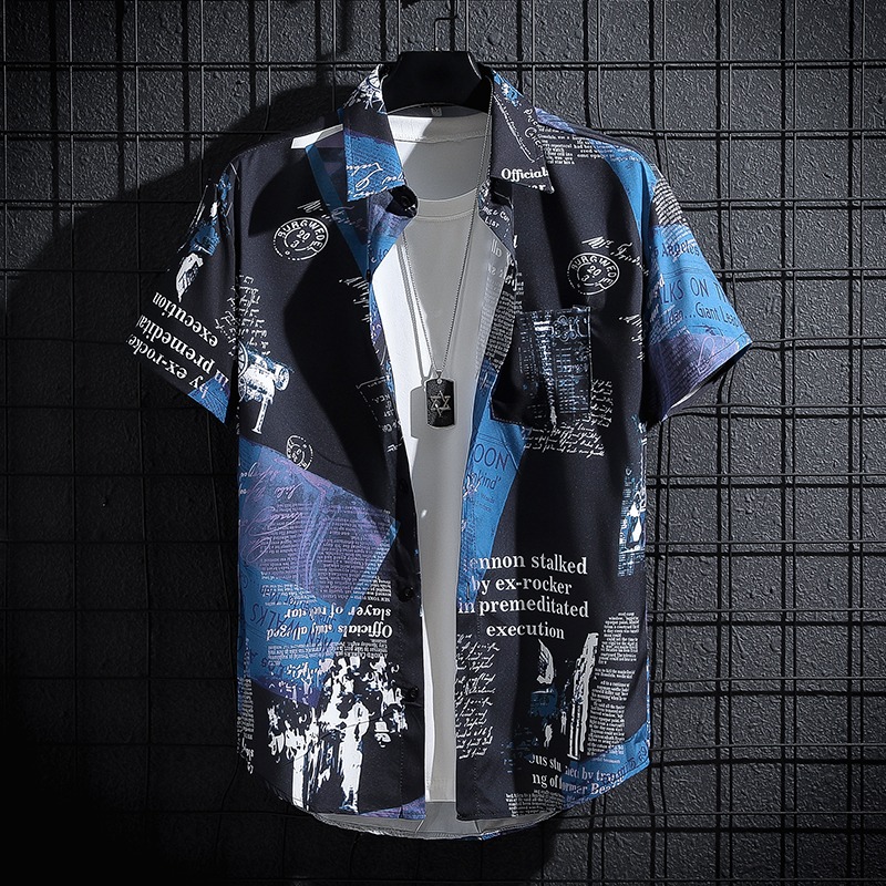 Newspaper Printed Shirt,Korean - Summer Clothing Essentials Men avis et prix