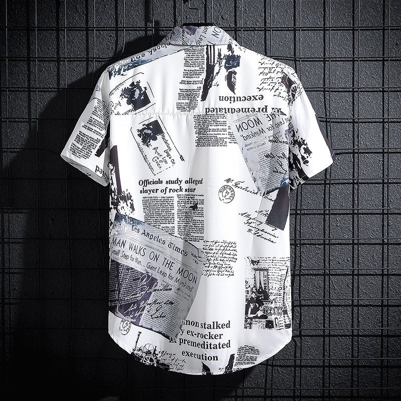 Newspaper Printed Shirt,Korean - Summer Clothing Essentials Men avis et prix
