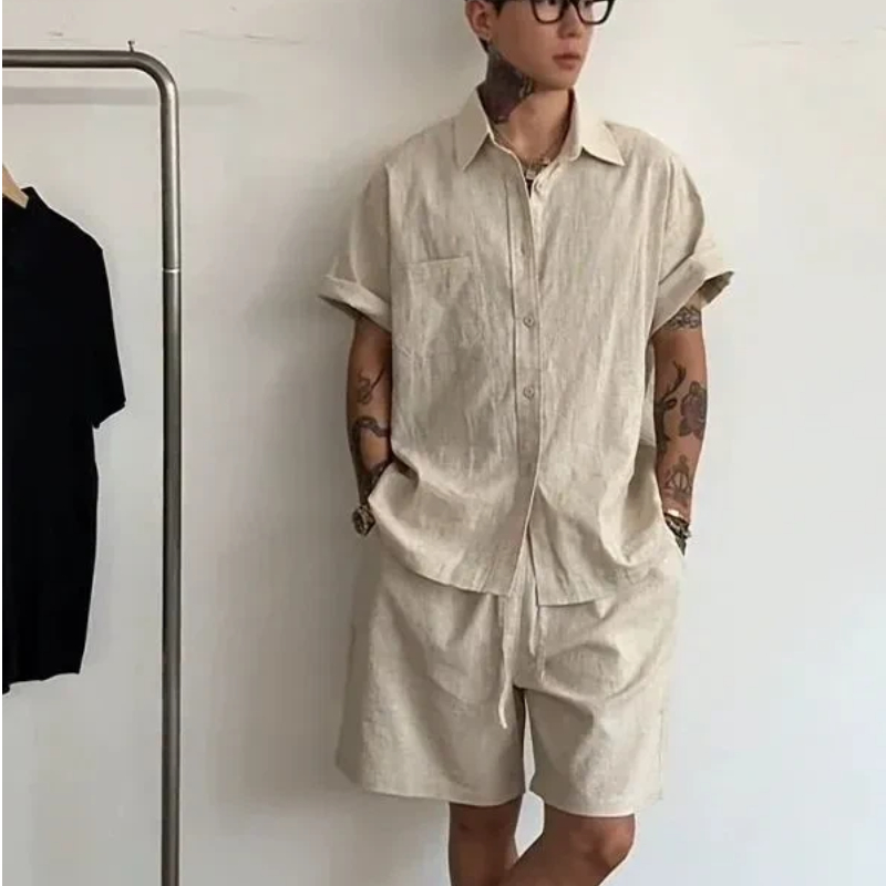 Mens Linen Cotton 2 Piece Set  - Linen Shorts Men avis et prix