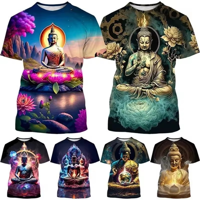 Harajuku 3D Print Buddha Shaky - Summer Clothing India avis et prix