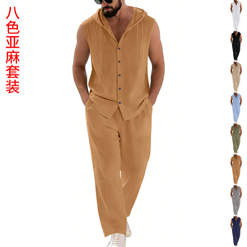Men's Casual Linen Suit Hooded - Summer Clothing Usa avis et prix