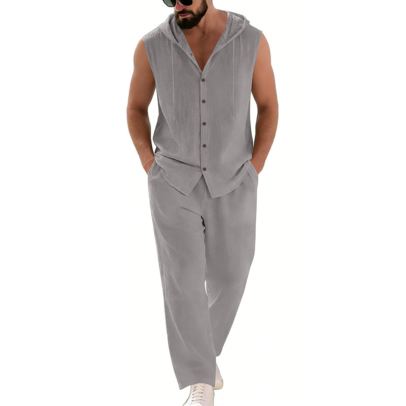 Men's Casual Linen Suit Hooded - Summer Clothing Usa avis et prix