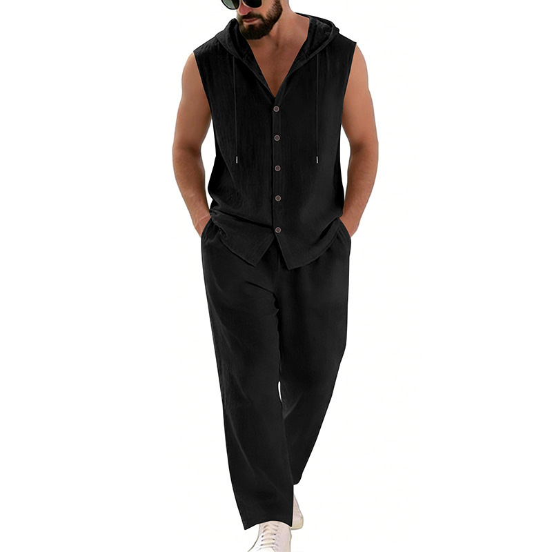 Men's Casual Linen Suit Hooded - Summer Clothing Usa avis et prix