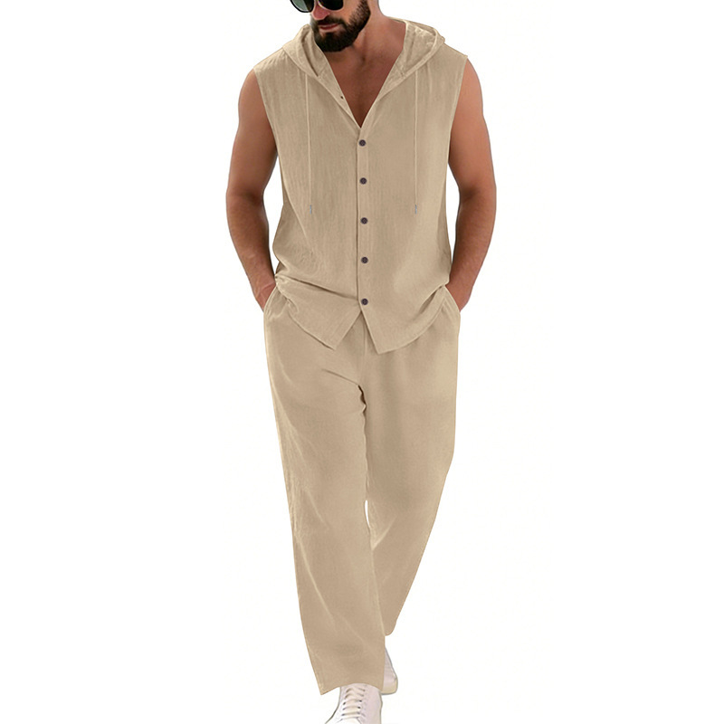 Men's Casual Linen Suit Hooded - Summer Clothing Usa avis et prix