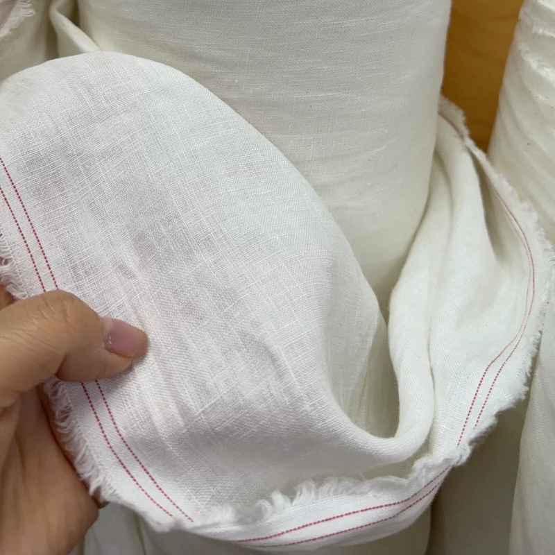 White Pure Flax Fabric Soft Br - Summer Clothing Material avis et prix