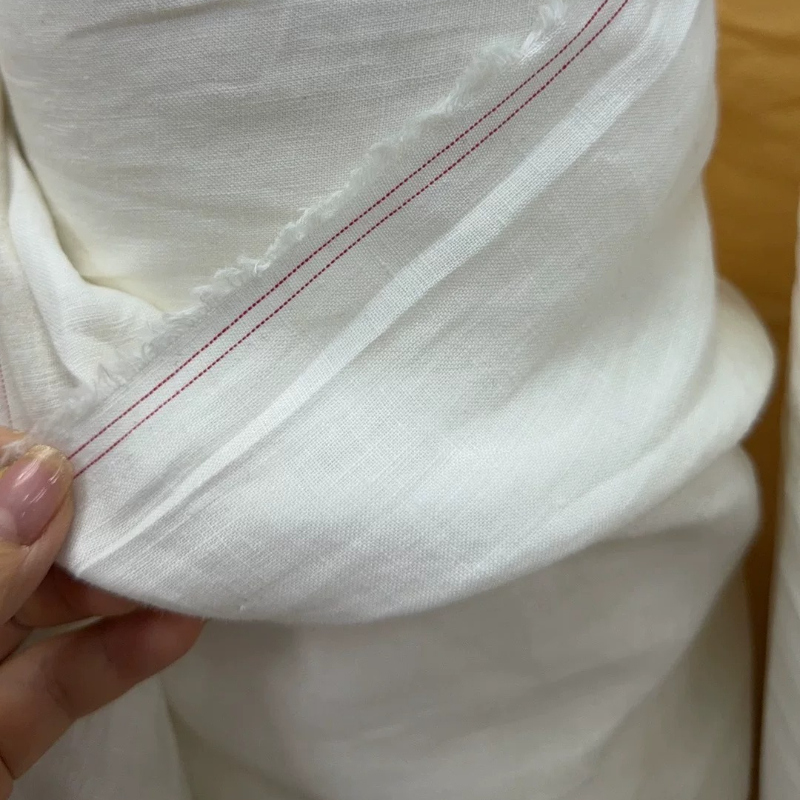 White Pure Flax Fabric Soft Br - Summer Clothing Material avis et prix