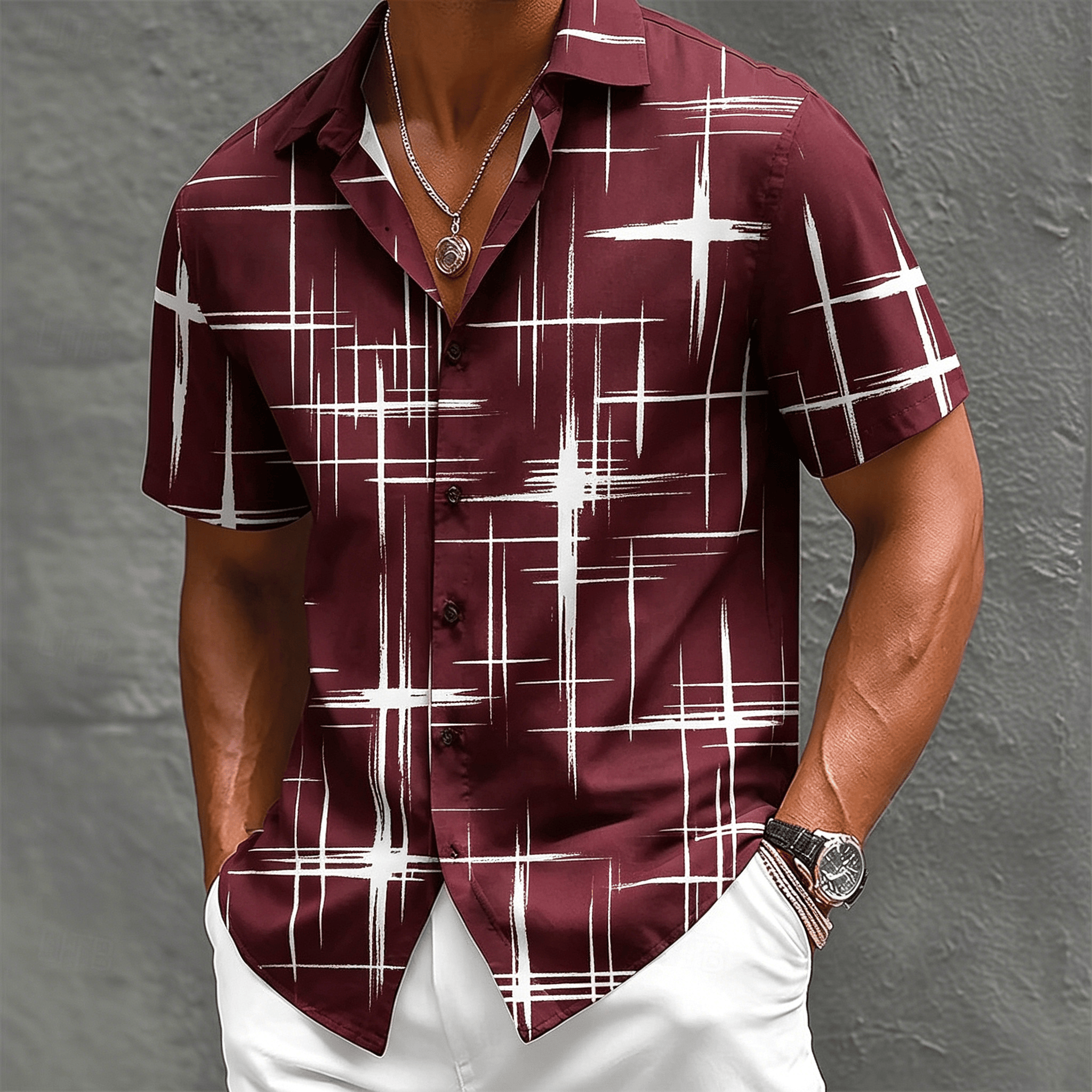 Men's Casual Plaid Shirt Short - Summer Vacation Clothing Men avis et prix
