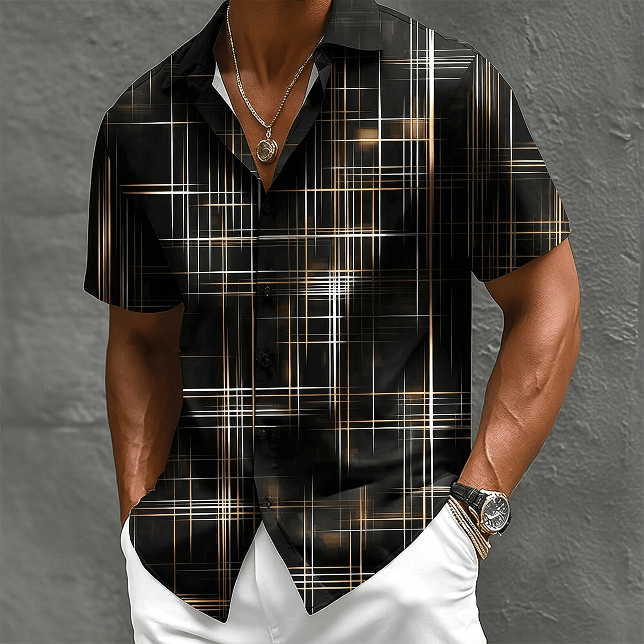 Men's Casual Plaid Shirt Short - Summer Vacation Clothing Men avis et prix