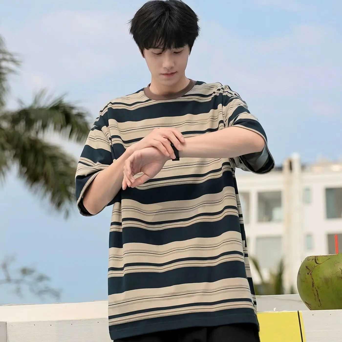 Striped Top T Shirt for Men Ma - Summer Clothing Cheap avis et prix