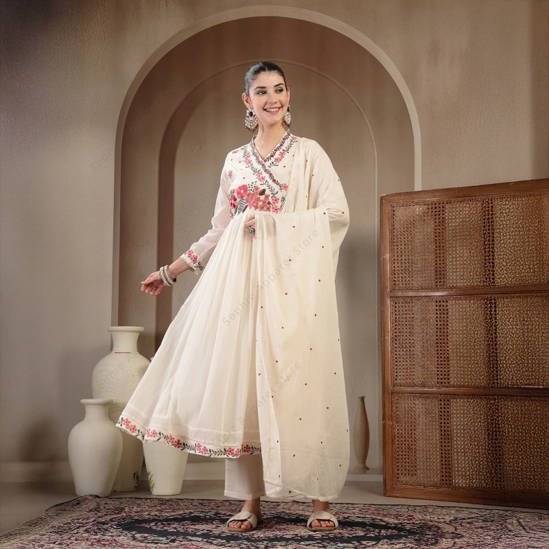 White Cotton Anarkali Kurti Se - Summer Clothing India avis et prix