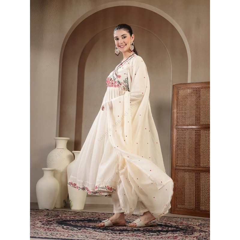 White Cotton Anarkali Kurti Se - Summer Clothing India avis et prix