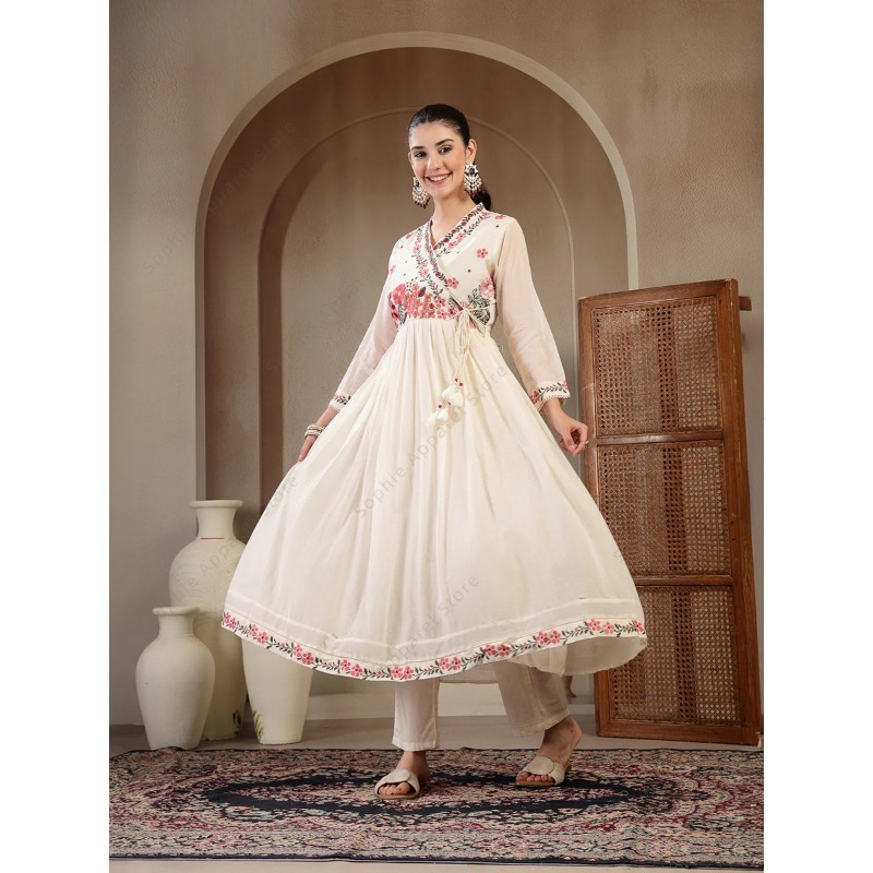 White Cotton Anarkali Kurti Se - Summer Clothing India avis et prix