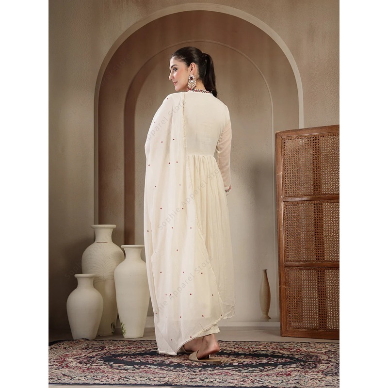 White Cotton Anarkali Kurti Se - Summer Clothing India avis et prix
