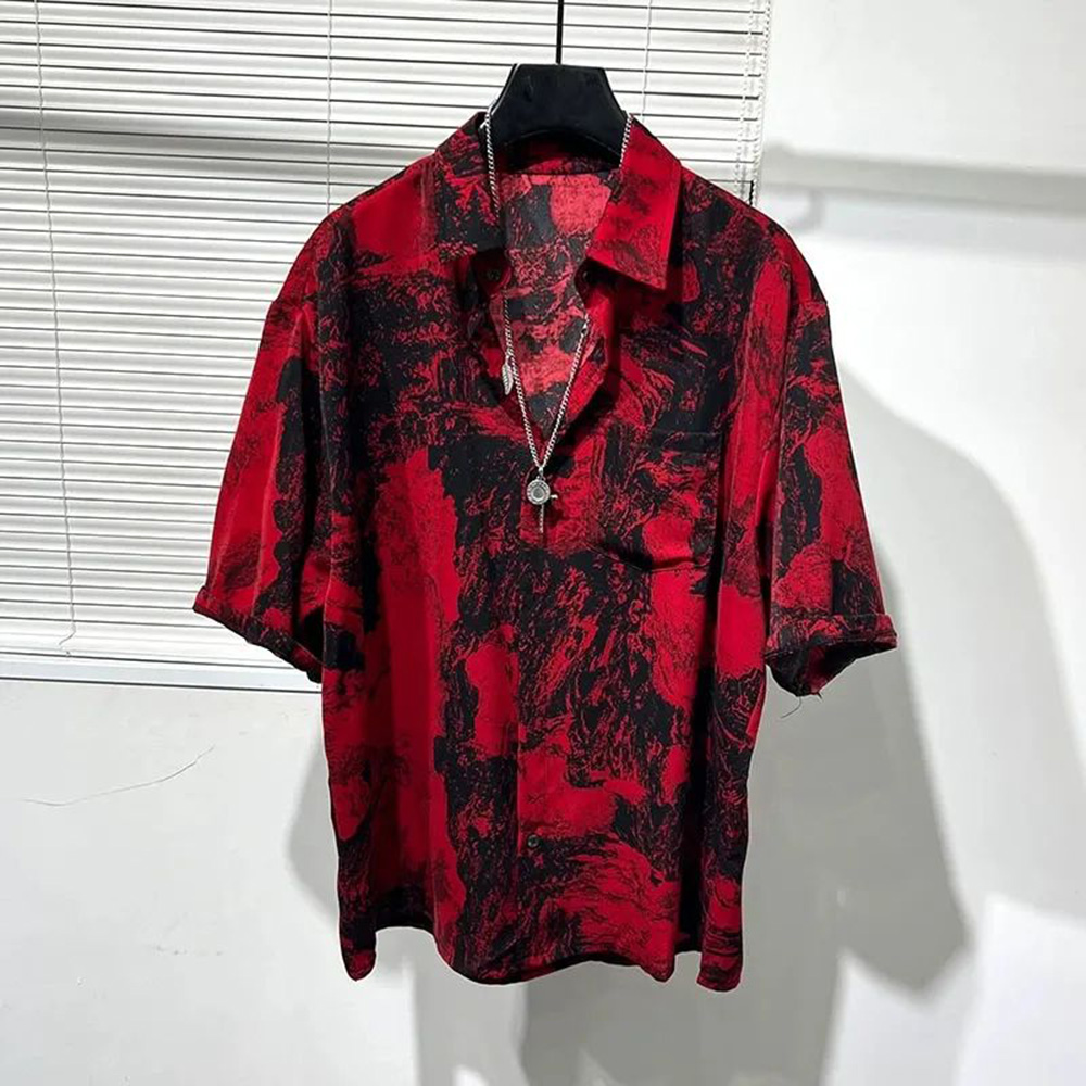 Mens Shirt Irregular Red Lands - Summer Vacation Clothing Men avis et prix