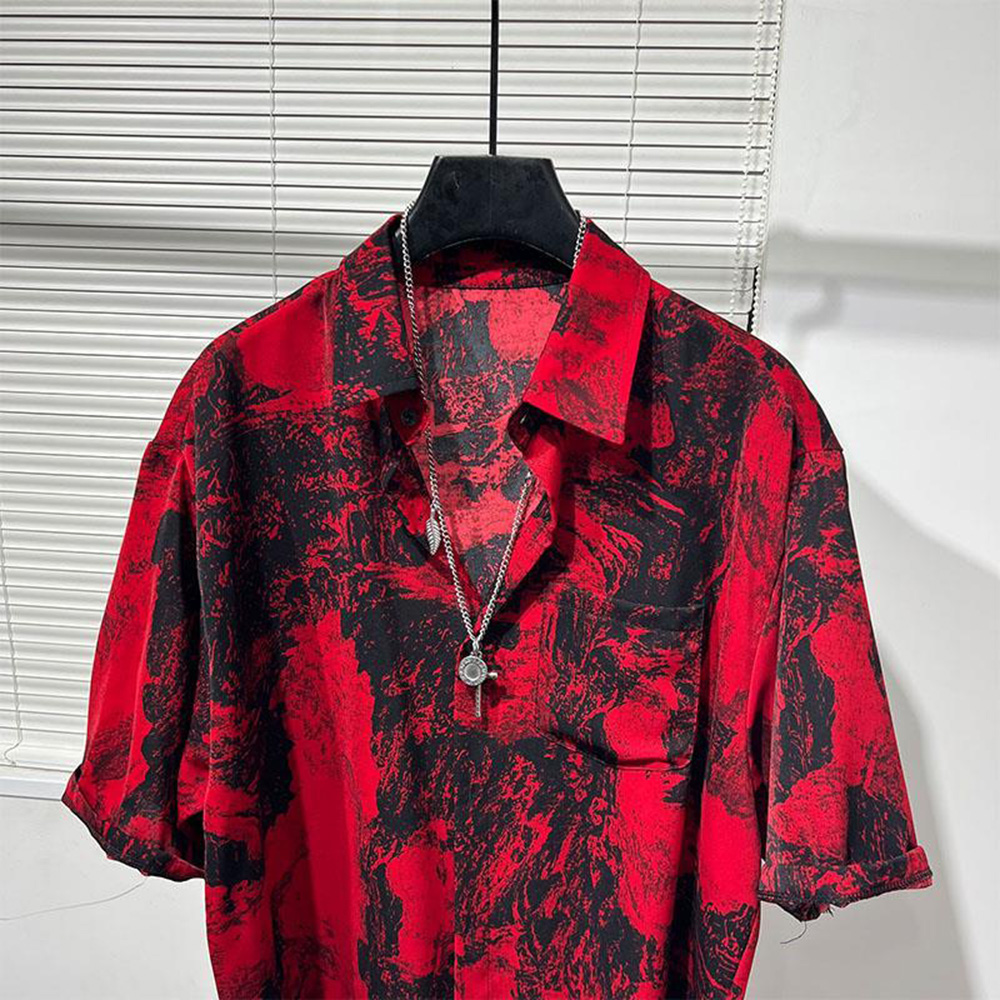 Mens Shirt Irregular Red Lands - Summer Vacation Clothing Men avis et prix